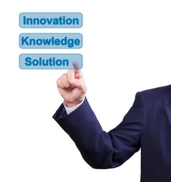 Business man hand pushing solution button isolated Stock Photos