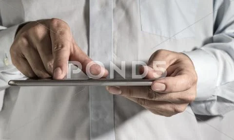 Business man hand working on a digital tablet Stock Illustration