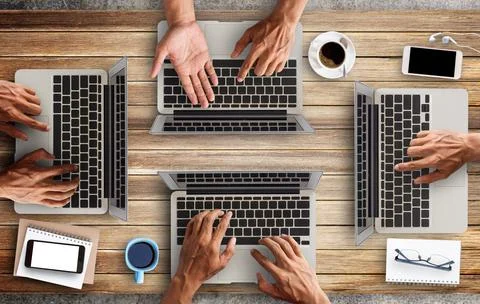 Business man hands using a laptop Stock Photos