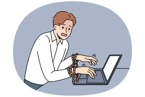 Business man has fallen into slavery from work, and suffers, standing near Stock Illustration