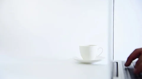 Business man has hard work and drinking black coffee isolated on white backgr Stock Footage 83913705