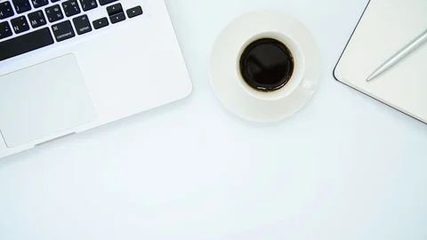Business man has hard work and drinking black coffee isolated on white backgr Stock Footage 83914882