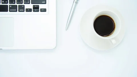 Business man has hard work and drinking black coffee isolated on white backgr Stock Footage 83915293
