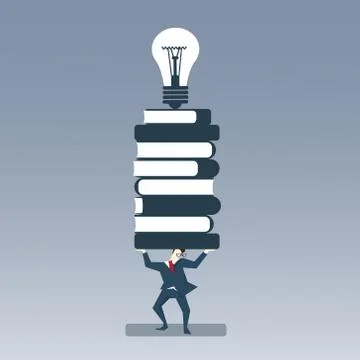 Business Man Hold Books Stack With Light Bulb On Top New Creative Idea Concept 스톡 일러스트