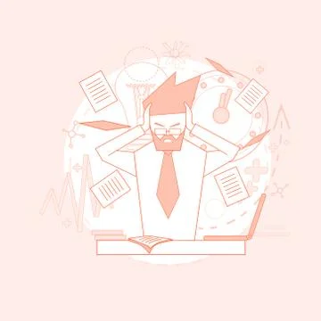 Business Man Hold Head Documents Paperwork Problem Concept Stock Illustration
