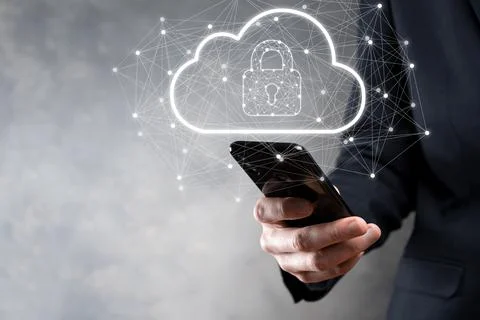 Business man hold,holding cloud computing data and security on global network Foto stock