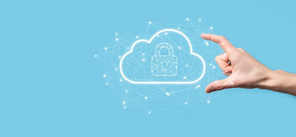Business man hold,holding cloud computing data and security on global network Stock Photos