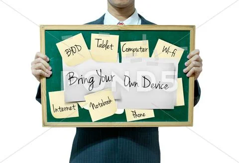 Business man holding board on the background, bring your own device Stock Photos