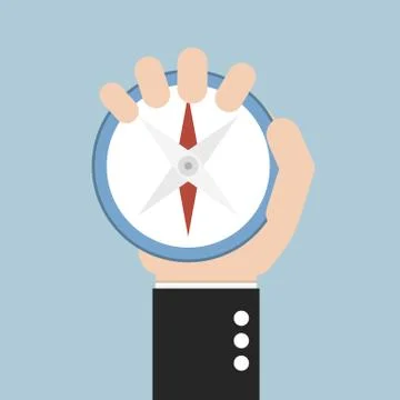 Business man holding compass, flat design, vector Stock Illustration