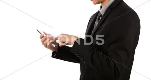 Business man holding glass transparent mobile, smart phone Stock Photos