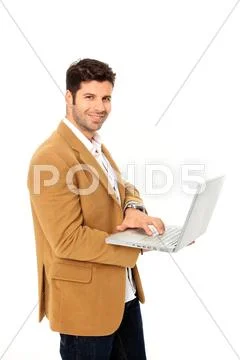Business man holding a notebook Stock Photos
