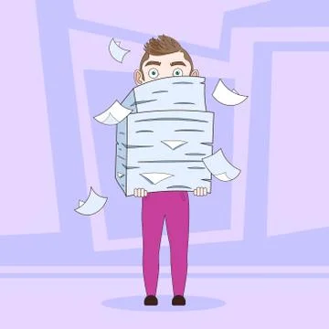 Business Man Holding Stack Of Paper Documents Deadline Concept Stock Illustration