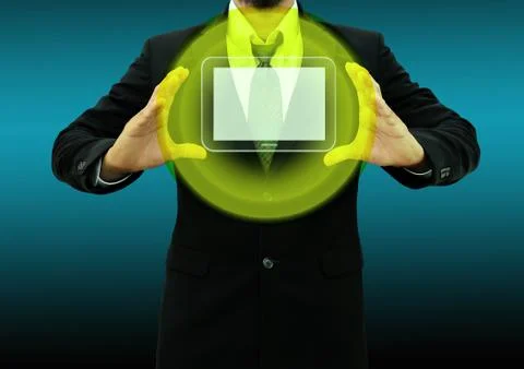 Business man holding  tablet computer in his hand Stock Illustration