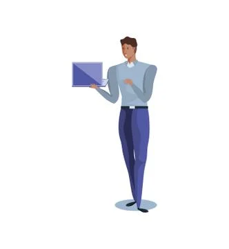 Business man with laptop computer device イラスト素材