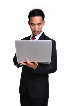 Business man with laptop isolated Stock Photos