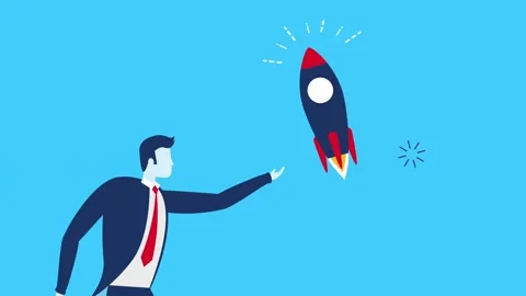Business man launching rocket startup innovation concept animation. Stock Footage 339207105