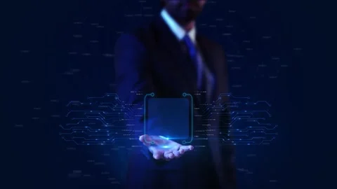 Business man looking at HUD Sci Fi futuristic interface elements data and graph Stock Footage 311658497