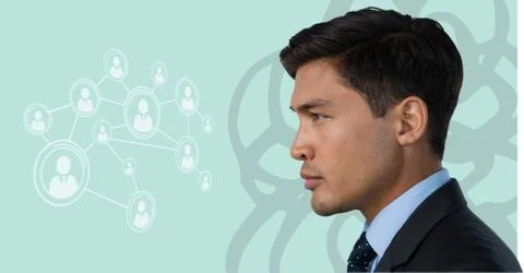 Business man looking at interface in front of him Foto stock