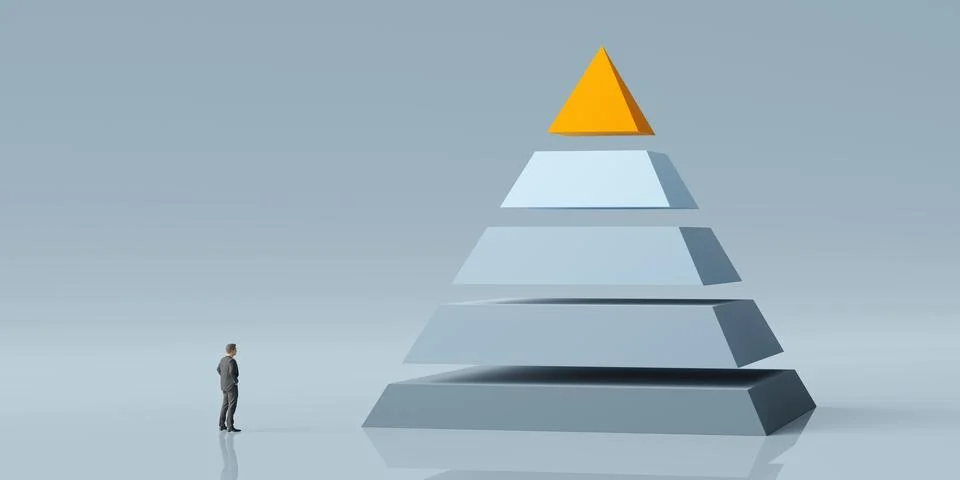 Business man looking at multi level pyramid, career, multi level marketing .. Stock Illustration