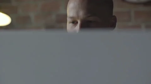 Business Man Looks At Computer Screen Video stock 208712568