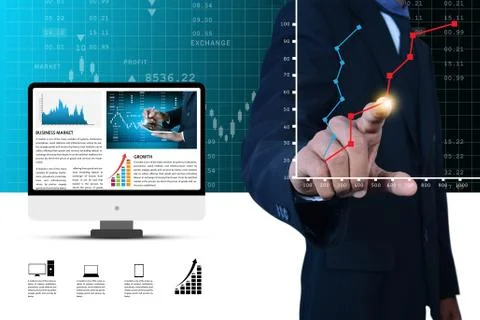 Business man makes graphical presentation Stock Photos