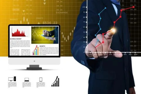 Business man makes graphical presentation Stock Photos