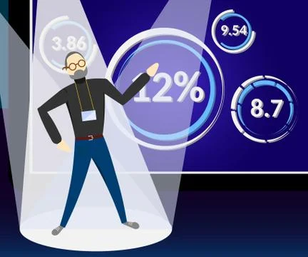 Business man makes a presentation during seminar or meeting. Guy wears casual 库存插图