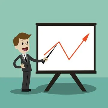 Business man making a presentation in front of whiteboard. Meeting or in-house Stock Illustration