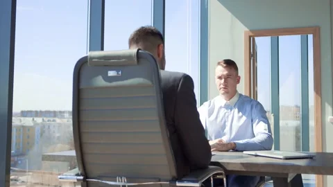 Business man Manager checking and signing applicant filling documents reports Stock Footage 181871548