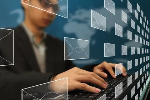 Business man at the office working on e-mail typing Stock Illustration