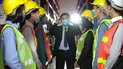 Business man or manager Teaching how to wearing  protective medical face mask Stock Footage 141411220