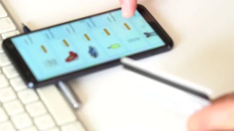 Business Man Orders Supermarket Using Online Delivery Service With Smartphone. Stock Footage 145860144