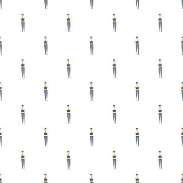 Business man pattern working on laptop seamless background Stock Illustration