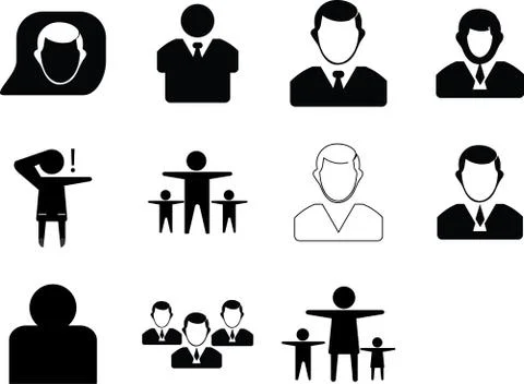 Business Man / Person Head Black color icon Set Stock Illustration