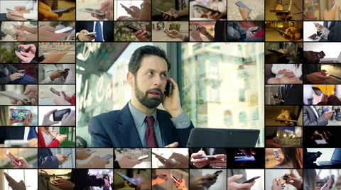 Business man with phone e tablet working- Multiscreen Stock Footage 67533836