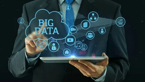Business man pointing on big data media concept tablet pad black Stock Footage 73037606