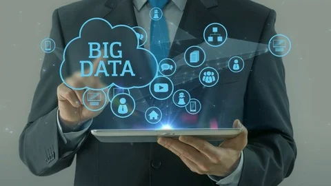 Business man pointing on big data media concept tablet pad Stock Footage 73037831