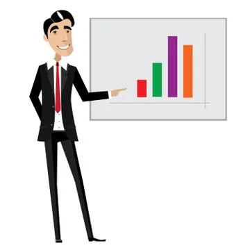 Business man pointing at chart Illustrazione stock