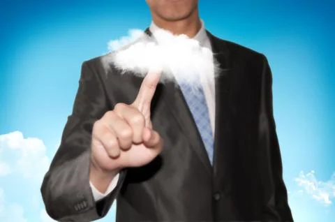Business man pointing on the cloud Stock Photos