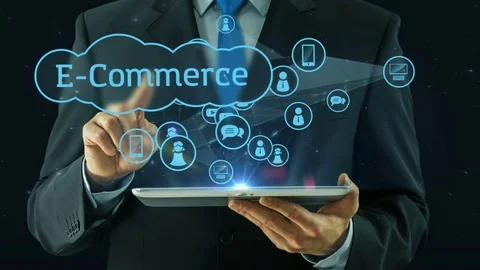 Business man pointing on electronic commerce network concept tablet pad Stock Footage 73316209