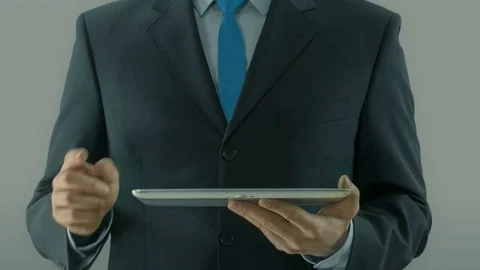 Business man pointing on electronic commerce network concept tablet pad Stock Footage 73316299