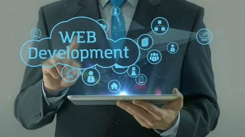 Business man pointing on web development concept tablet pad Stock Footage 73316650