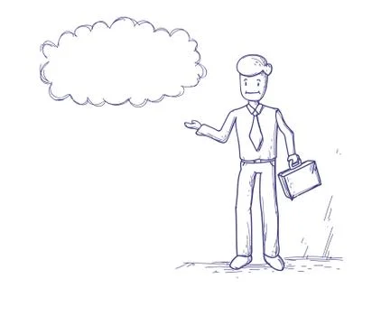 Business Man Ponder Thinking Cloud Chat Bubble Illustrazione stock