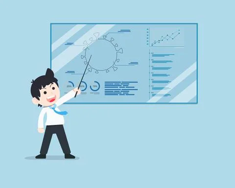 Business Man is presentation Analysis Information Data about Coronavirus Covi Stock Illustration