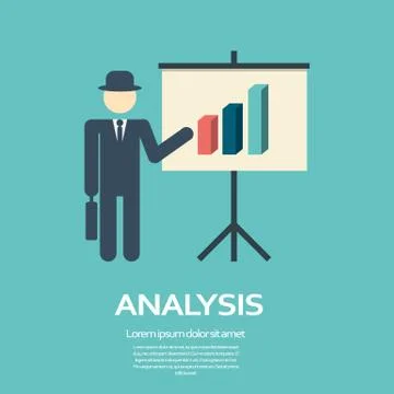 Business man presentation on flipchart with graphs in modern flat design. Simple Stock Illustration