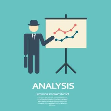 Business man presentation on flipchart with graphs in modern flat design. Simple Stock Illustration