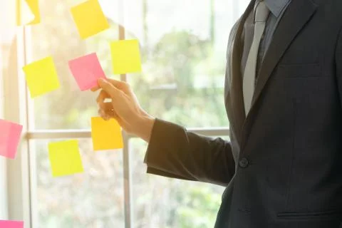 Business man presenting project plan and task in Agile process for team  in m 写真素材