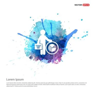 Business man with progress chart Icon - Watercolor Background Stock Illustration