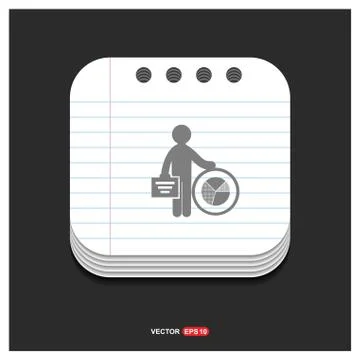 Business man with progress chart Icon Gray icon on Notepad Style template Vec Stock Illustration