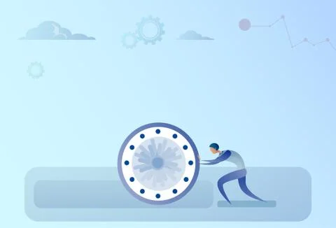 Business Man Pushing Clock Time Management Deadline Concept Stock Illustration